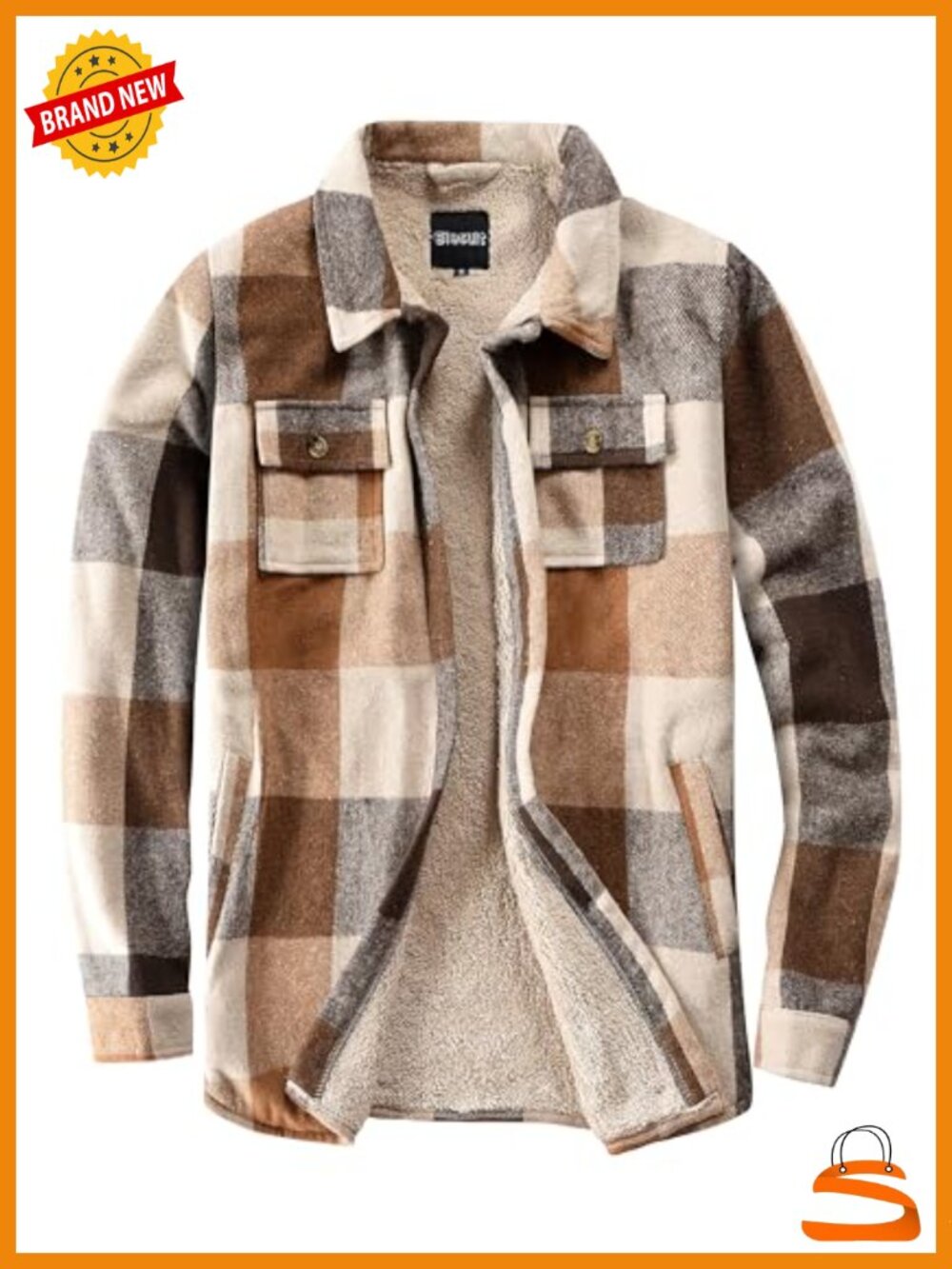 Sherpa Lined Flannel Shirt Jacket Plaid Button Down Coat